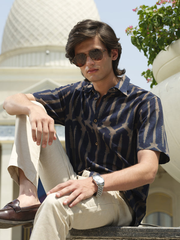 Blue Block Print Organic Shirt