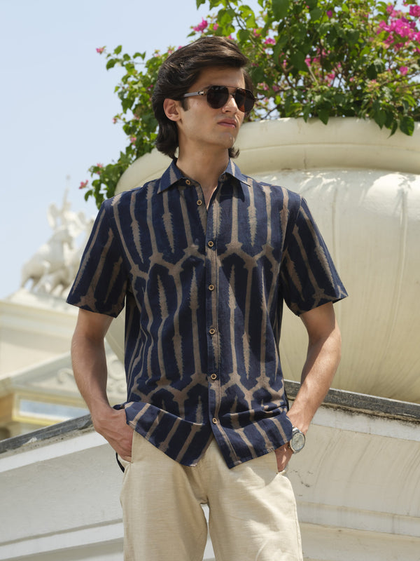 Indigo Block Print Organic Shirt
