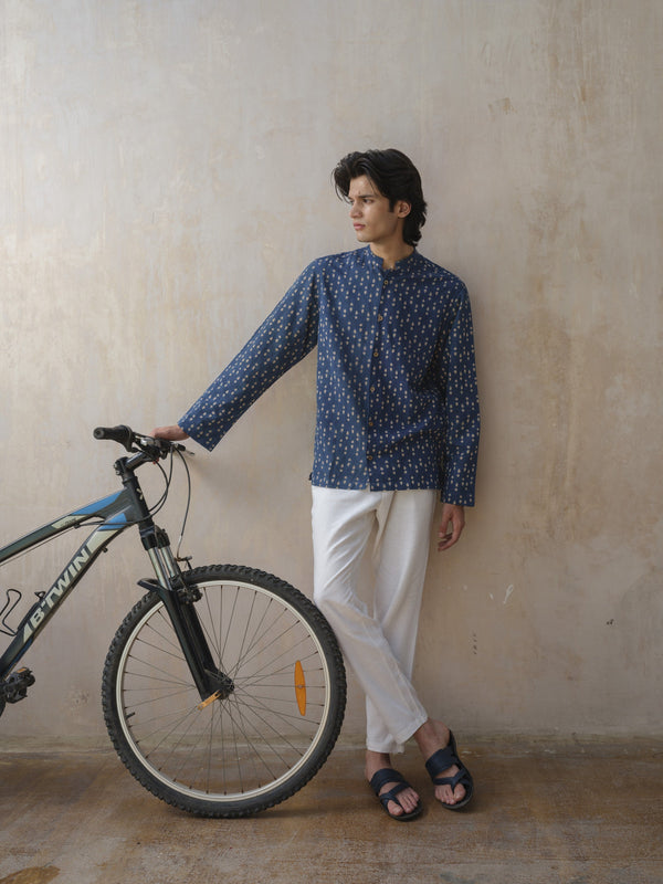 Indigo Block Printed Organic Shirt