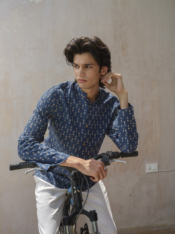Indigo Blue Block Printed Organic Shirt
