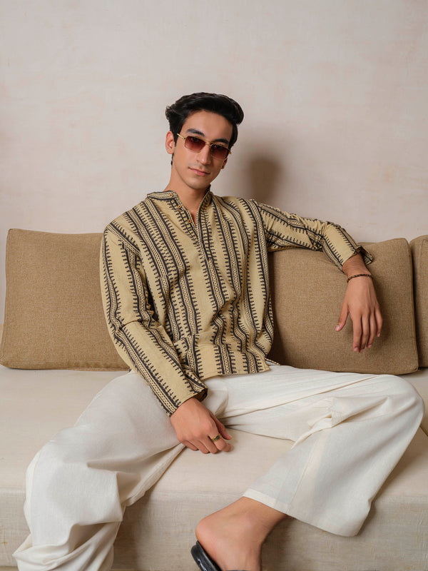 Ivory Black Block Print Kurta